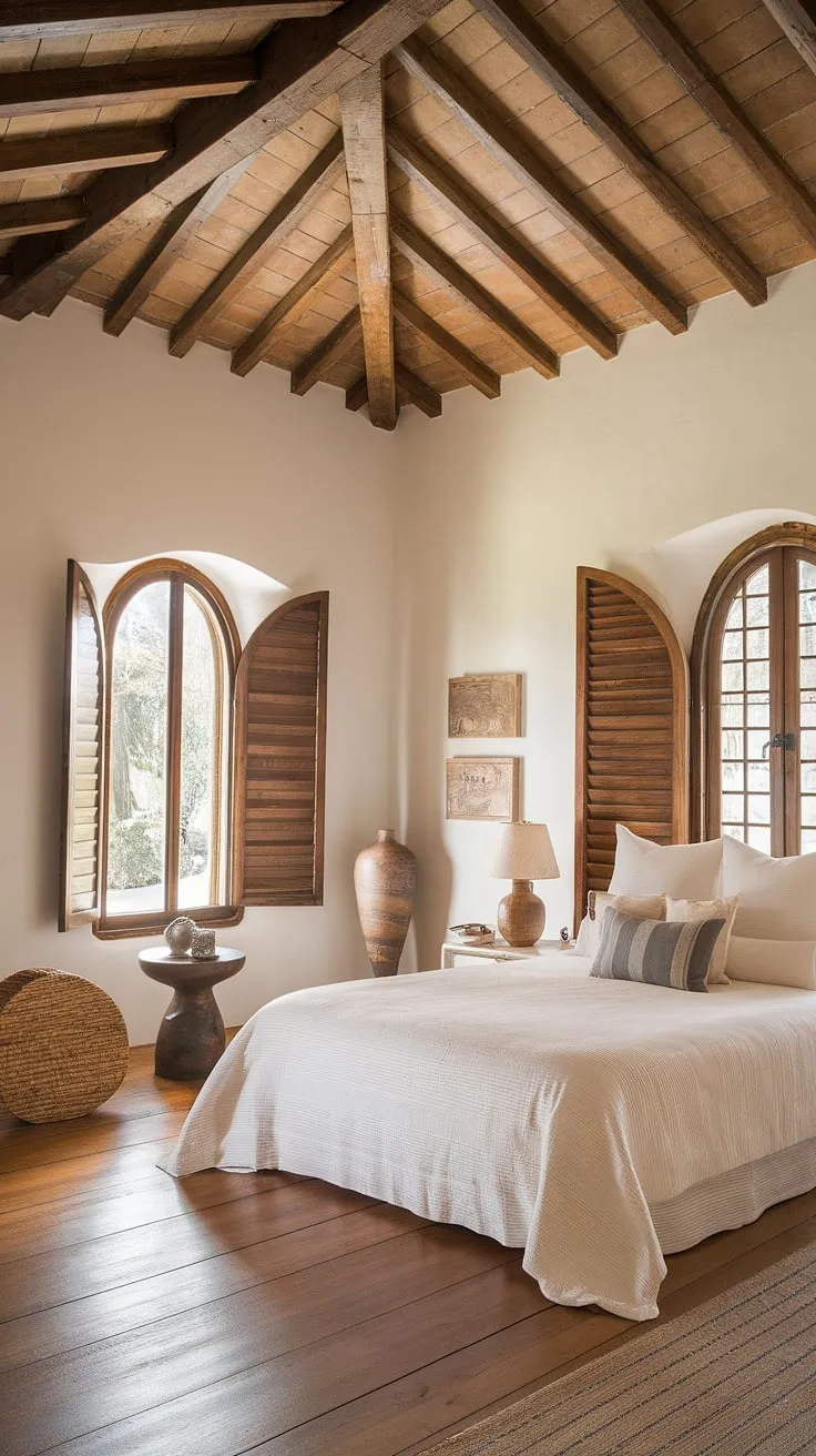 A tranquil Mediterranean escape awaits in this charming Spanish-style guest room.