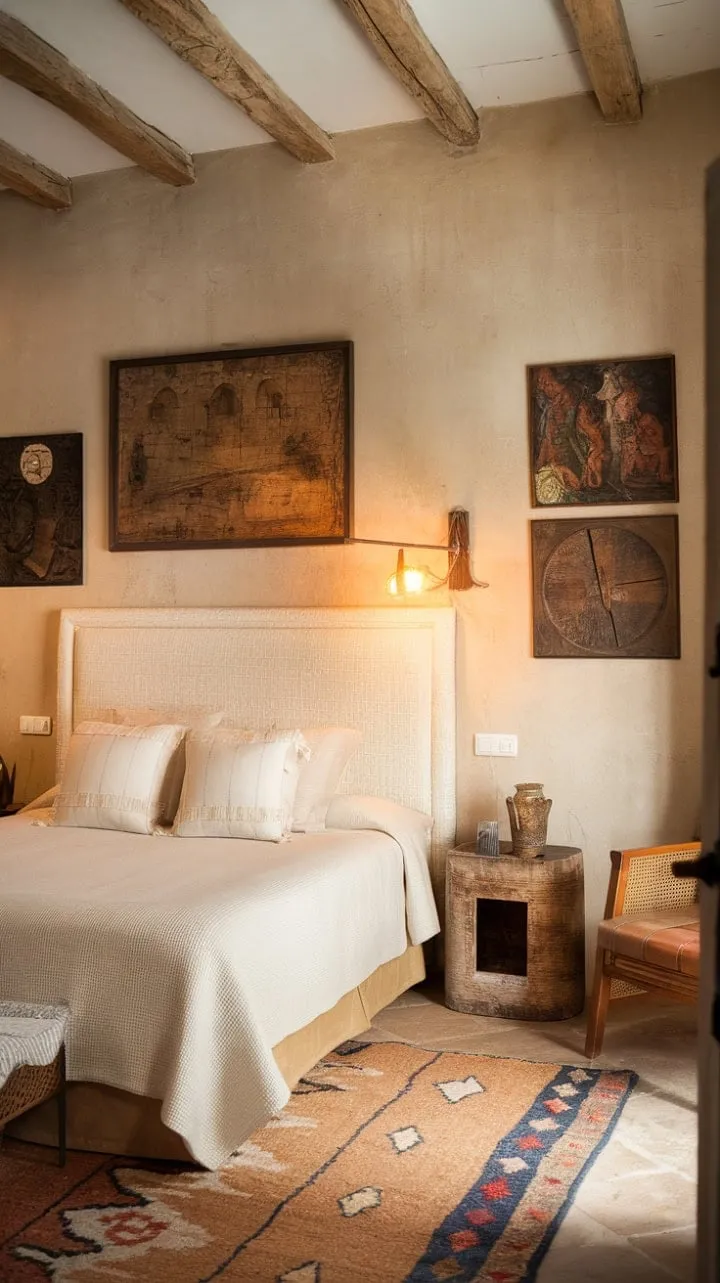 Awaken to the soothing Mediterranean breeze in a serene guest room where rustic charm meets understated elegance.
