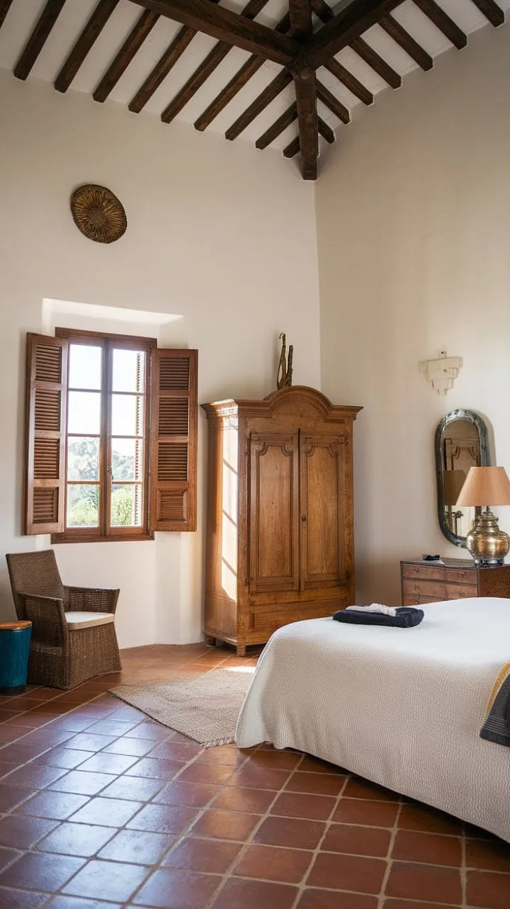 Bathed in sunlight and serenity, this Mediterranean villa's guest room offers a tranquil retreat where the soothing sounds of the sea promise rejuvenation.