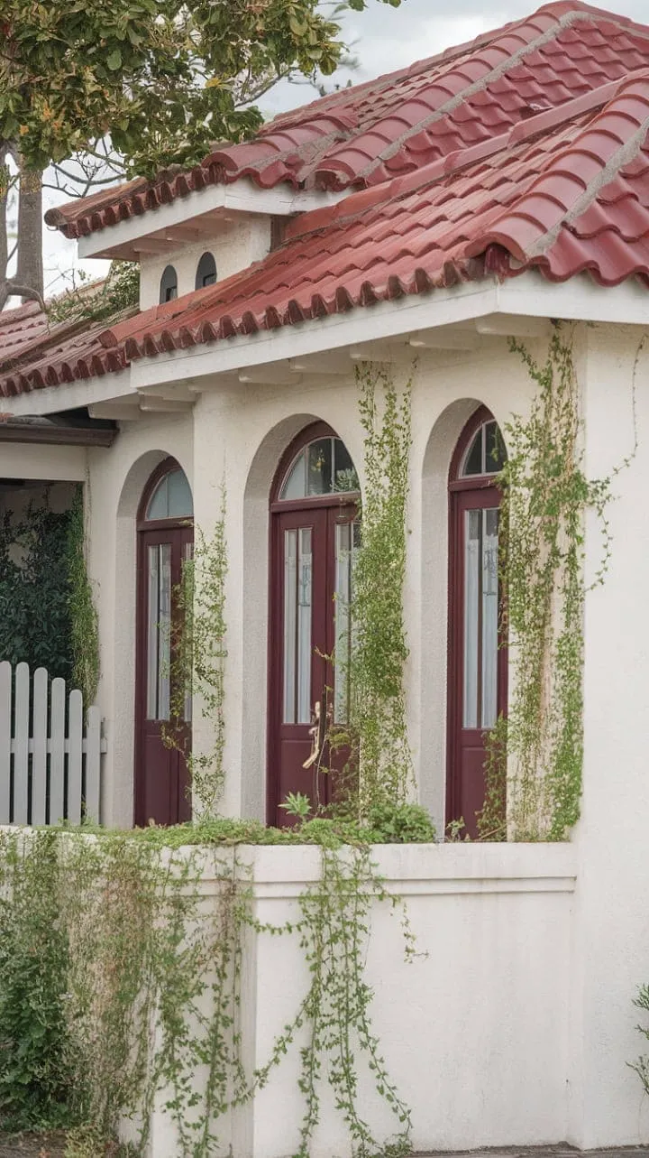 Bathed in sunlight, this charming Spanish bungalow, adorned with vibrant ivy and classic arches, offers a serene escape into tranquil beauty.
