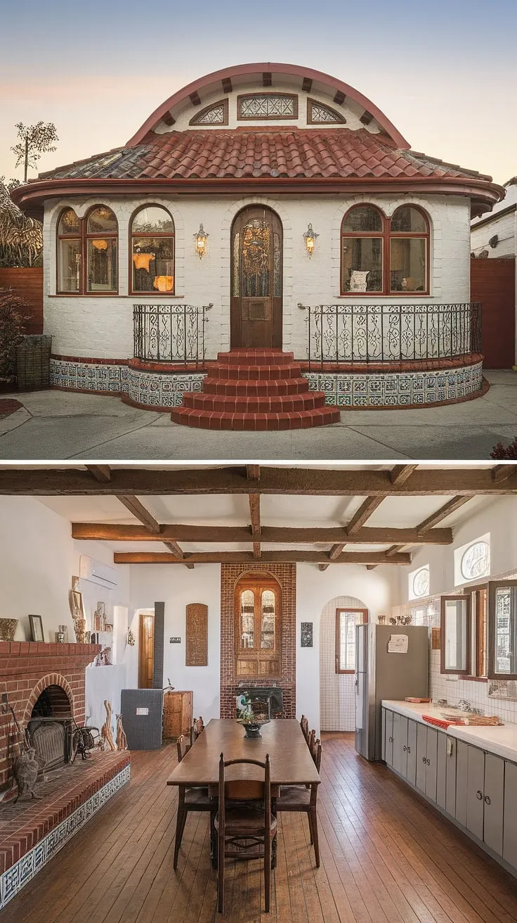 A Spanish bungalow's unique design, featuring arched windows and decorative tile, creates an inviting and captivating home.