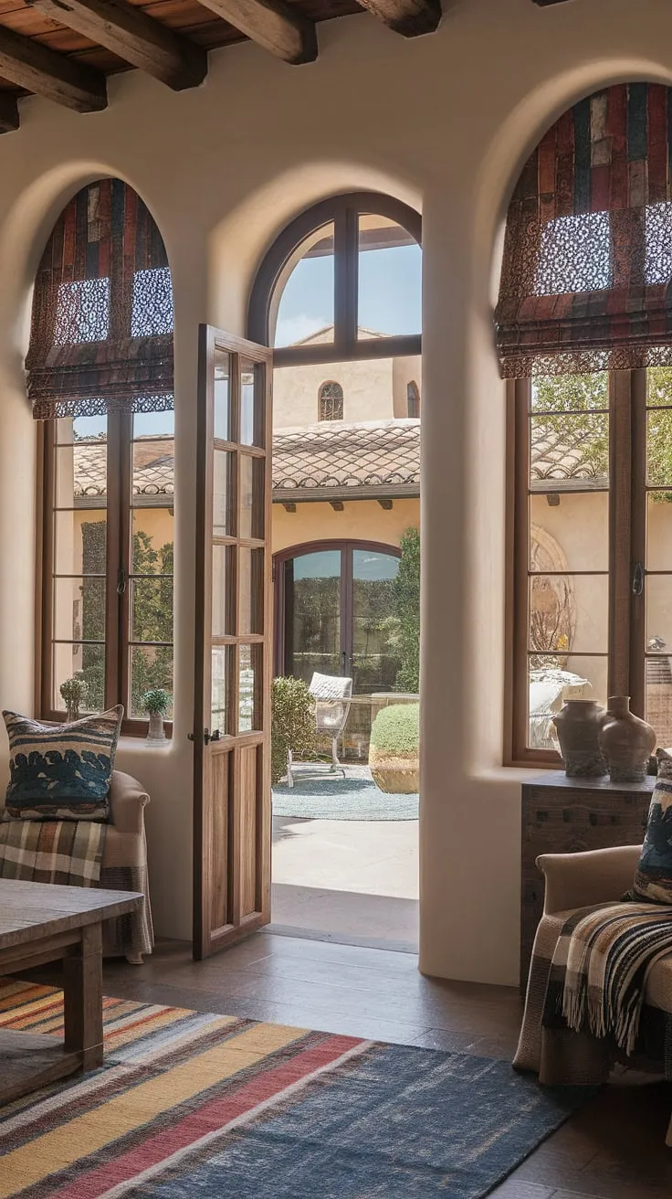 A Spanish casita interior and patio create a charming, updated Spanish colonial living space.