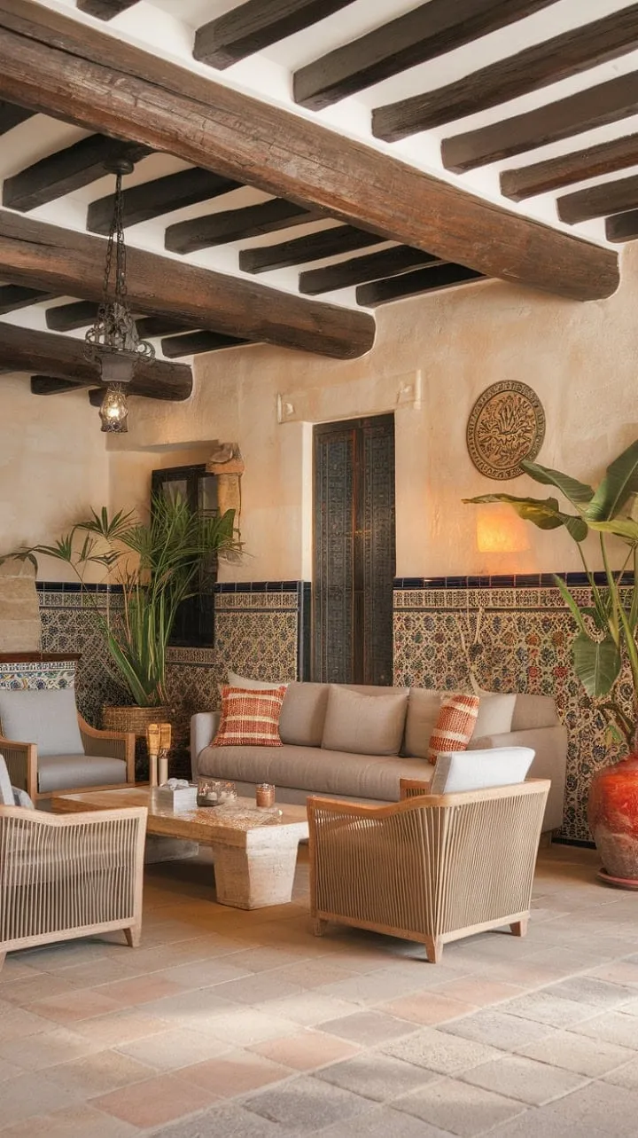 Nestled in a Spanish hacienda, you’re enveloped by the warmth of rustic charm and the soothing whispers of the Mediterranean breeze, creating a serene escape of timeless beauty.