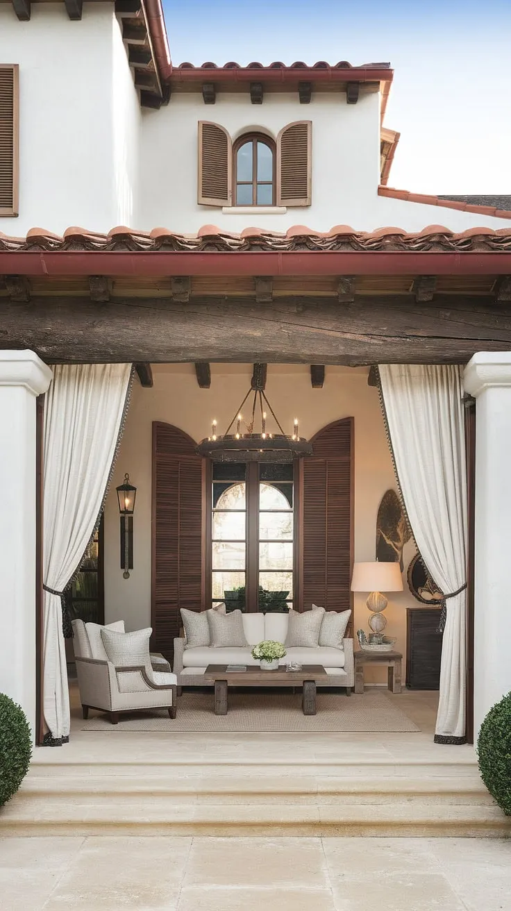 Elegant Spanish Colonial architecture blends minimalist decor and outdoor living in a sun-drenched Mediterranean home