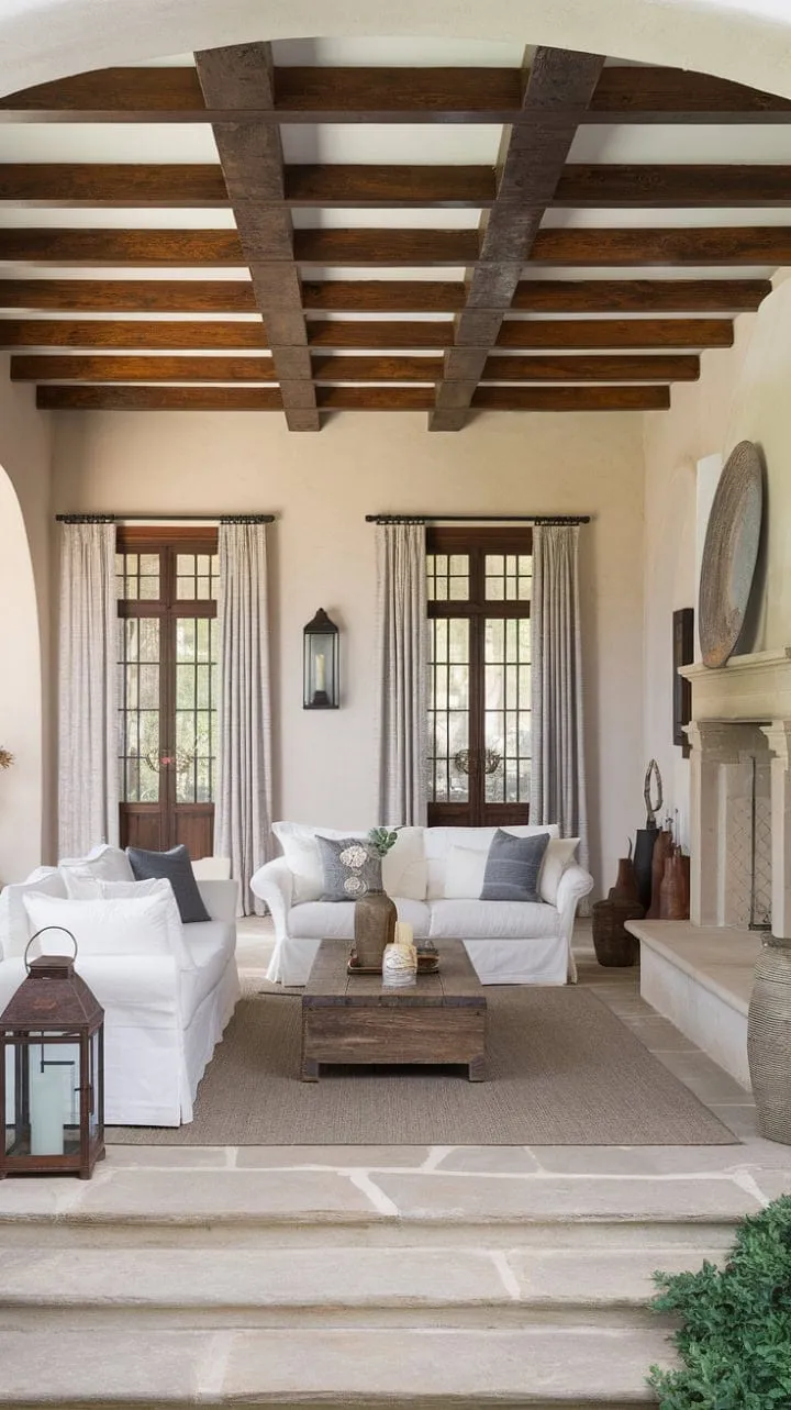 Bask in the tranquil charm of a sunlit Spanish colonial patio, where rustic elegance and gentle breezes create a serene escape.