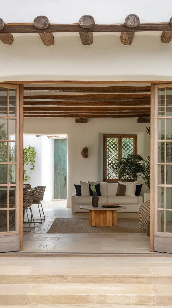 Elegant Spanish-style architecture seamlessly blends indoor and outdoor living spaces, creating a serene Mediterranean retreat