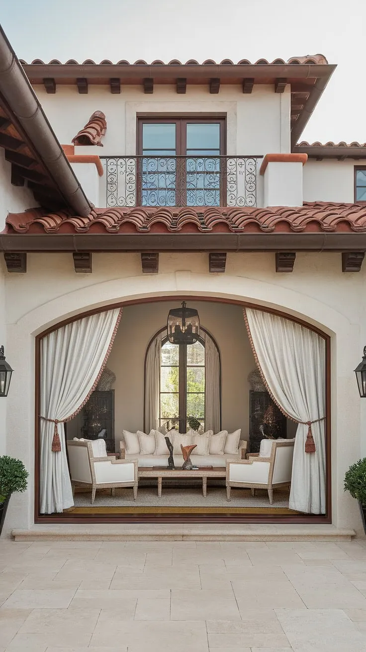 A sun-drenched Spanish home showcases a captivating mix of colonial design and minimalist interiors.
