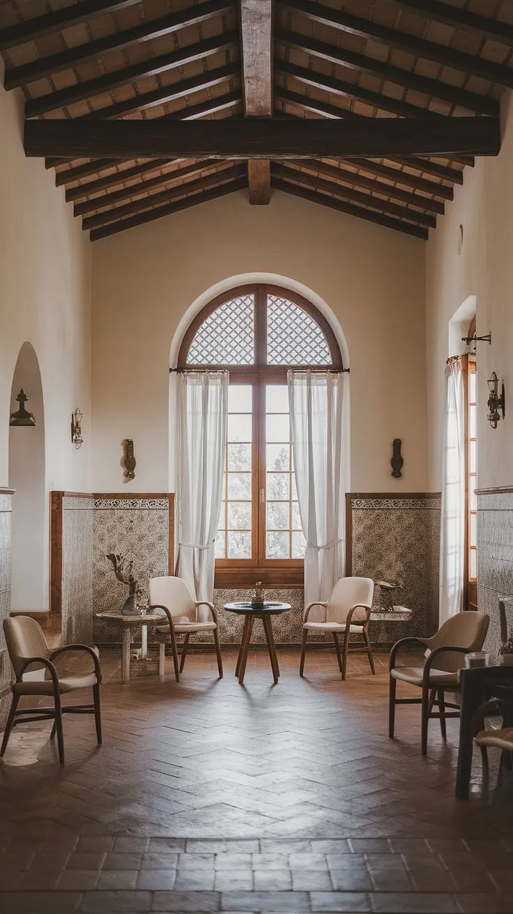 High ceilings and minimal furniture create a peaceful ambiance in this Spanish home with its distinctive Mediterranean decor.