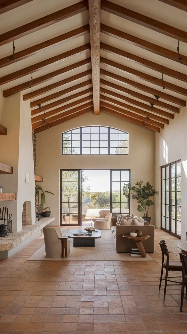 Sunlight dances across terracotta tiles and wooden beams in this modern hacienda, where rustic charm harmoniously intertwines with contemporary comfort.