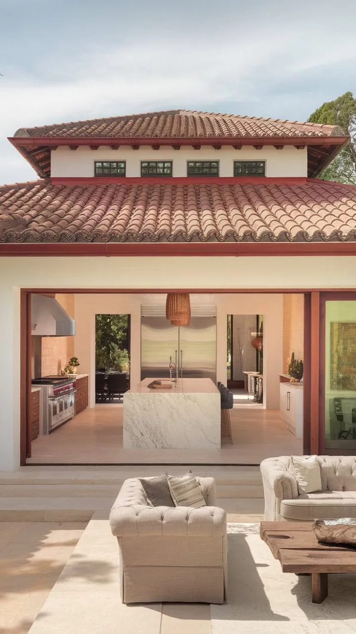 This modern Spanish villa masterfully fuses traditional charm with contemporary elegance, where sunlight dances across marble countertops and plush living spaces.