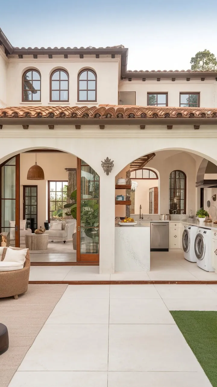 This exquisite Spanish villa harmoniously combines traditional charm with contemporary luxury, featuring a captivating exterior and a sunlit, modern interior.