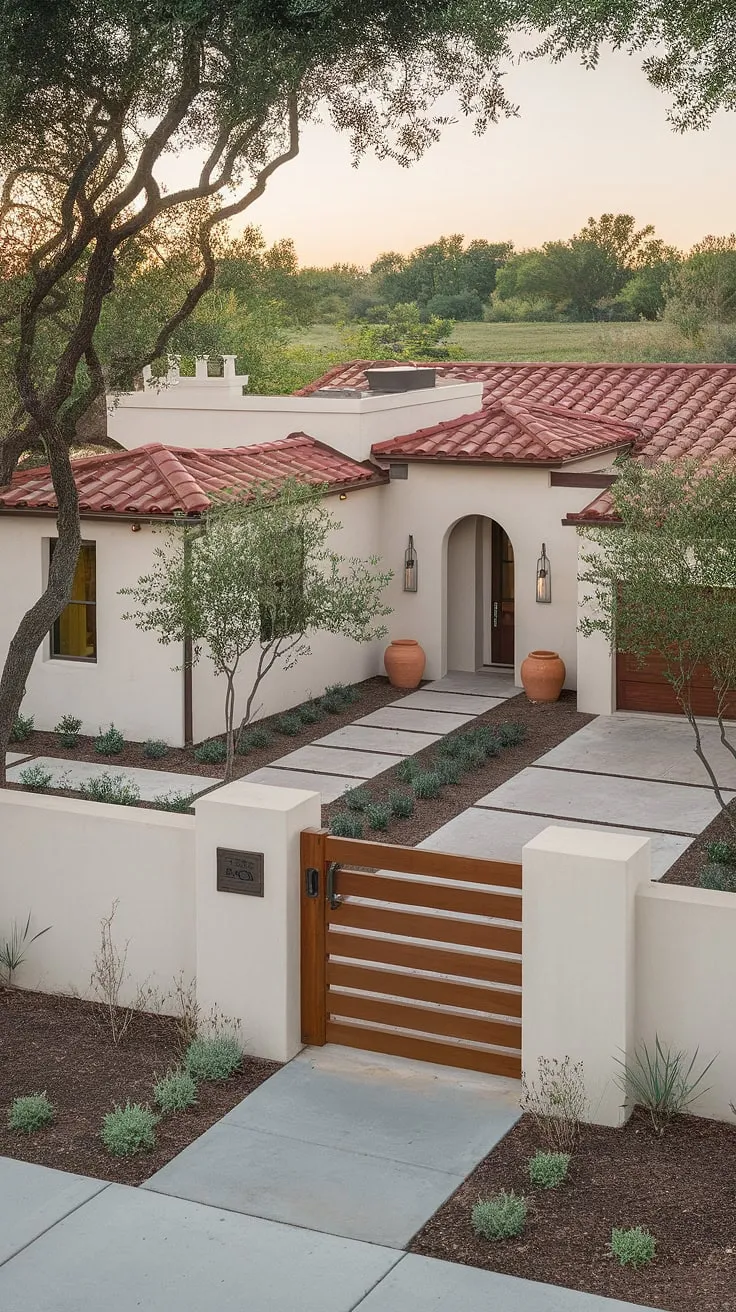 A sun-drenched Spanish villa, with terracotta accents and lush landscaping, promises tranquil escape.