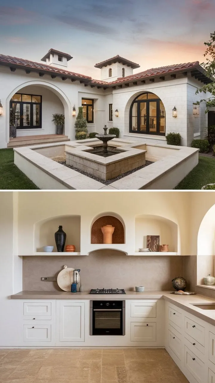 Awaken to the soothing melody of a courtyard fountain in this exquisite Spanish villa, where elegant indoor-outdoor living meets sophisticated design.