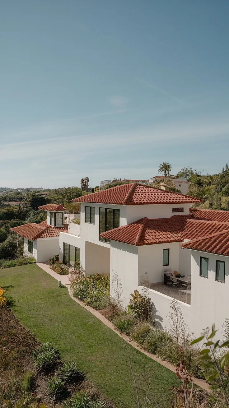 The home's multi-level design and picturesque setting create an idyllic Mediterranean escape.