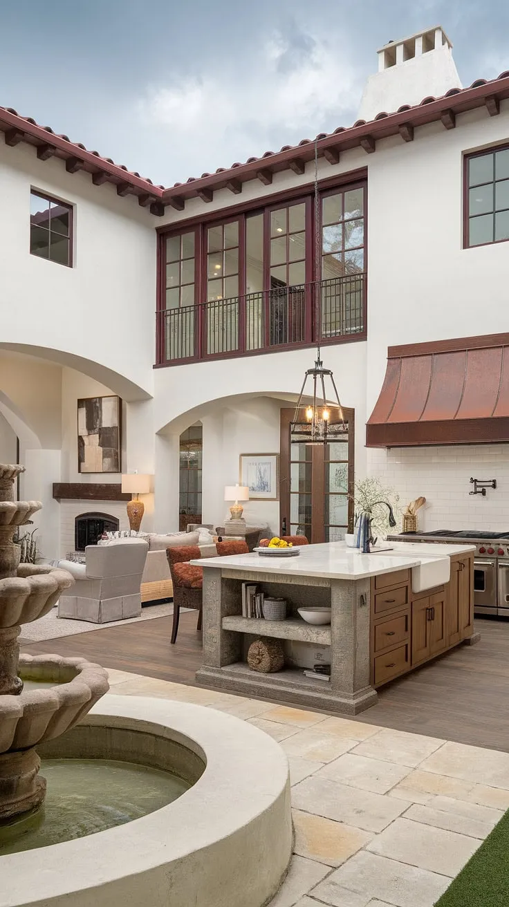 A sun-drenched Spanish home showcases a captivating blend of Mediterranean design and contemporary living spaces.