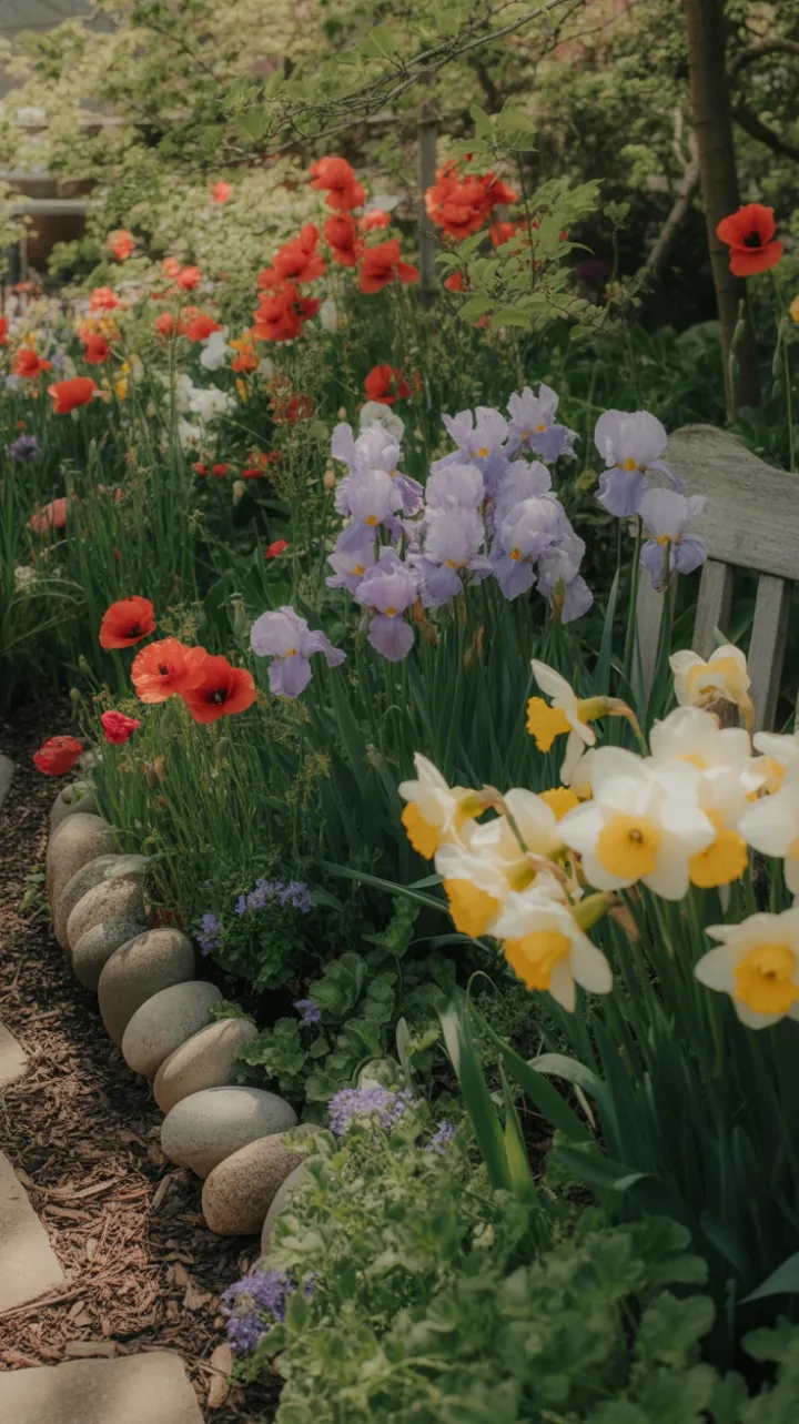 Dappled Sunlight on a Blooming Spring Pathway