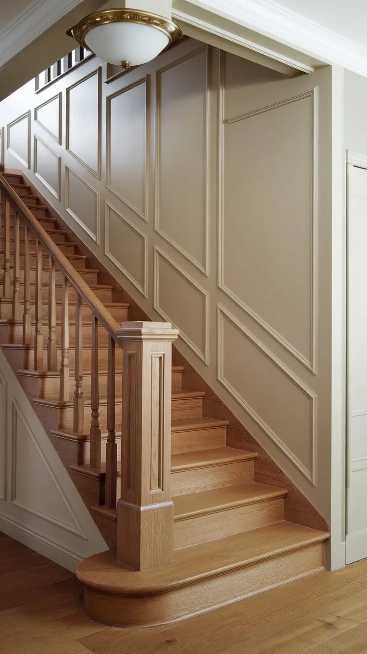 Classic elegance meets modern simplicity in this wainscoting hallway.  The crisp white wainscoting, extending halfway up the walls, creates a timeless feel, while the soft beige above adds a touch of warmth.  Endless wainscoting ideas spring to mind, from replicating this look in a wainscoting bedroom to adding similar wainscoting styles in a dining room wainscoting project.  Consider DIY wainscoting for a personalized touch.