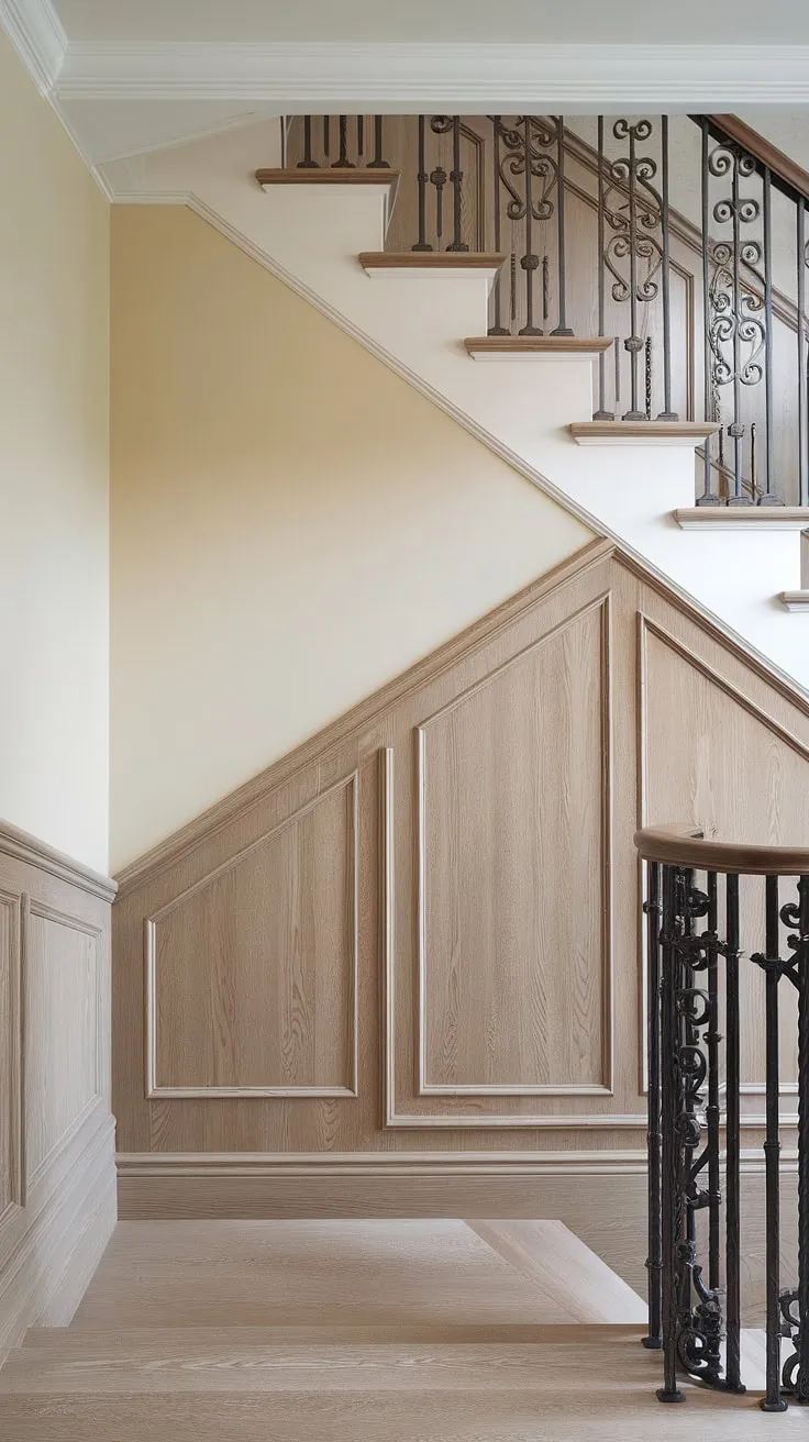 The charm of this wainscoting bedroom (or hallway, or dining room!) is undeniable.  The white wainscoting creates a sense of sophisticated simplicity, while the upper gray walls add a touch of modern contrast.  This image is brimming with wainscoting ideas, showcasing different wainscoting styles and inspiring DIY wainscoting projects.  Let this wainscoting hallway be your guide to transforming your space.