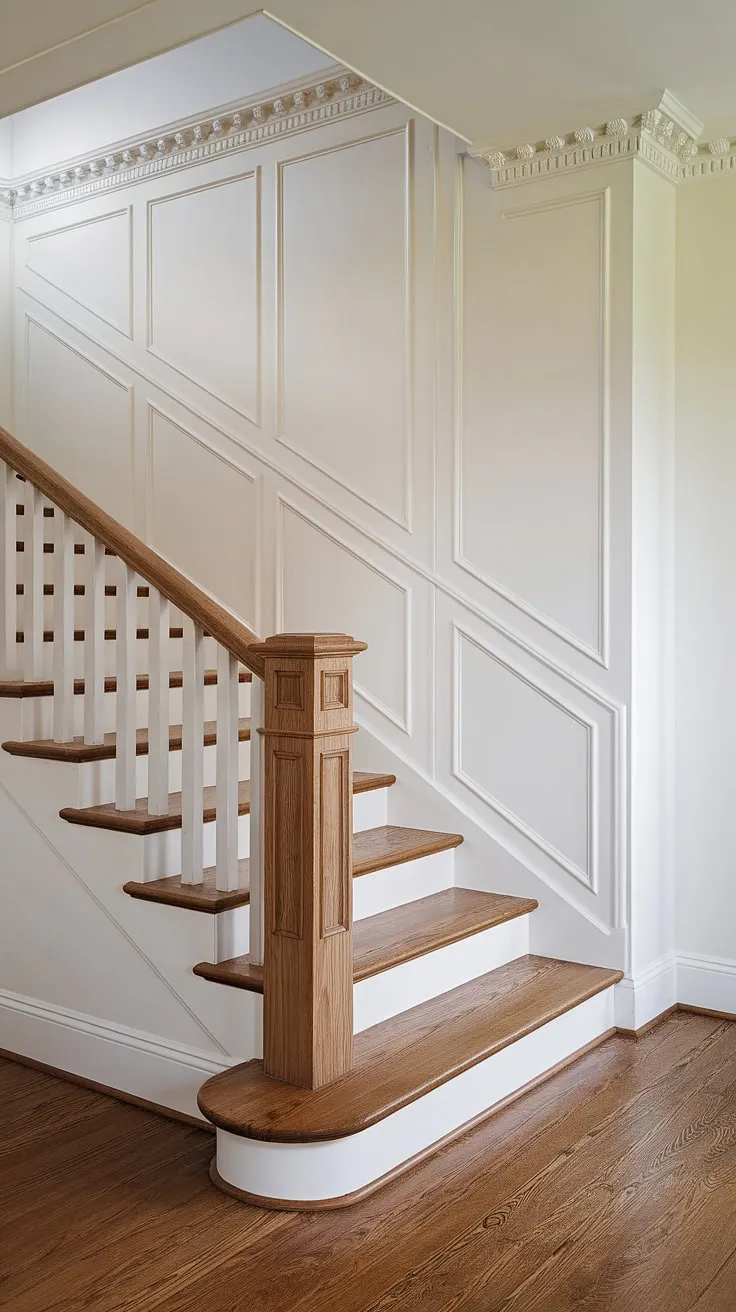 This wainscoting hallway is a masterclass in understated elegance.  The crisp white wainscoting, extending halfway up the walls, creates a beautiful contrast with the warm beige above, offering endless wainscoting ideas for your own home, whether it's a wainscoting bedroom, dining room wainscoting, or any other space.  Note the unique door styles – a testament to the versatility of wainscoting styles.  DIY wainscoting projects can achieve similar results.