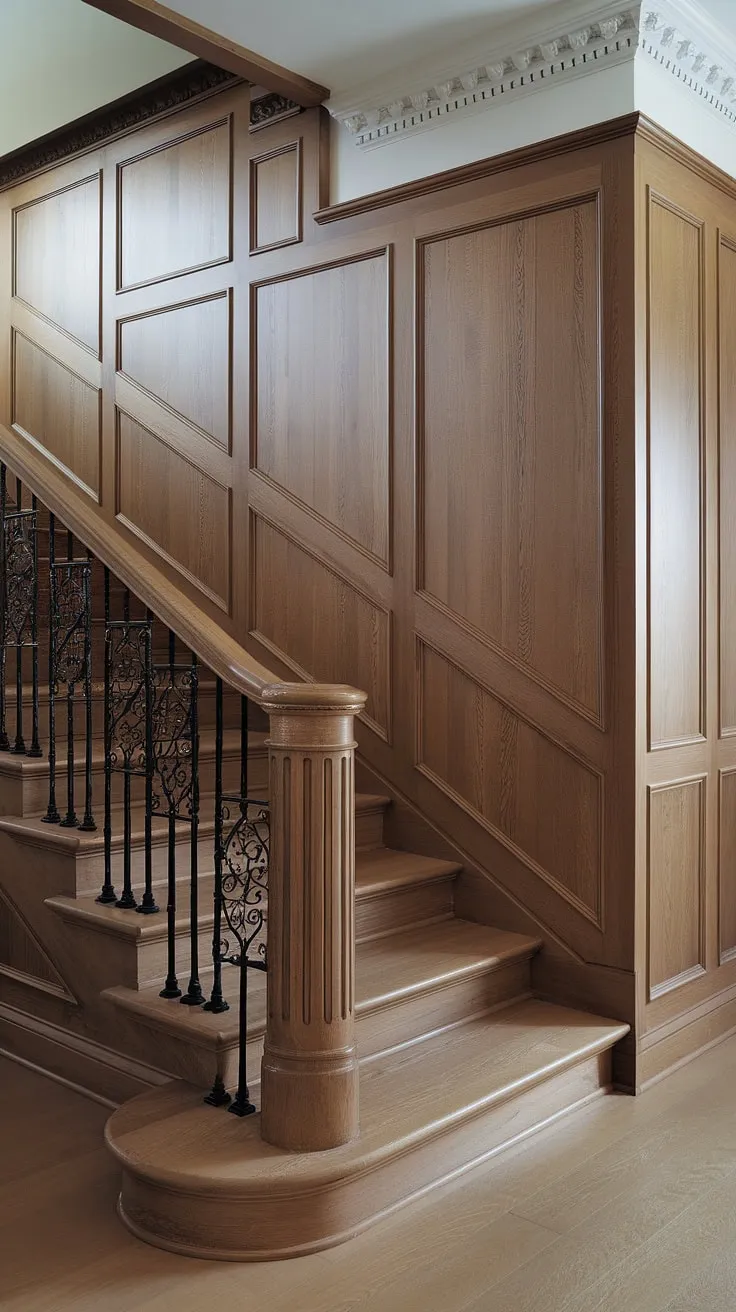 This wainscoting hallway is pure elegance.  The crisp white wainscoting, extending halfway up the walls, creates a stunning contrast with the light blue above, offering endless wainscoting ideas for your own home, whether it's a wainscoting bedroom, dining room wainscoting, or any other space.  Consider these wainscoting styles for your next DIY wainscoting project.