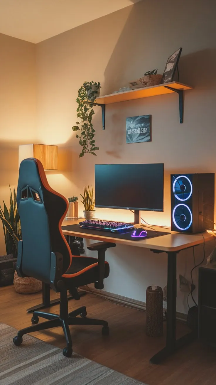 Ergonomic comfort meets immersive gaming in this inviting study room, complete with a dedicated workspace and relaxing ambiance.