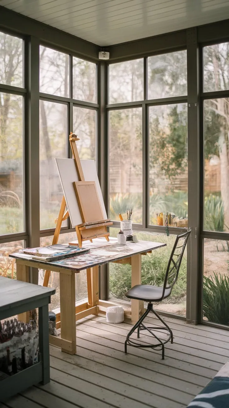 Sunlight, inspiration, and masterpieces in the making: my sunroom art studio.