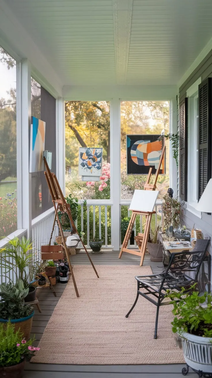 Sun-drenched canvases and blooming inspiration: my sunroom art studio.