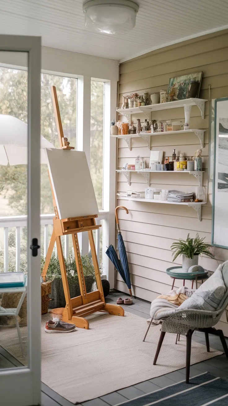 Inspiration blooms brightest in this sunroom art studio.