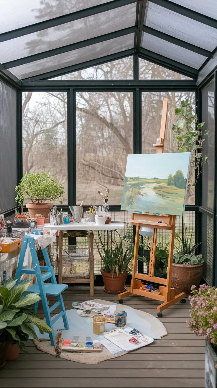 Sunlight, screens, and strokes of genius: my sunroom art studio.