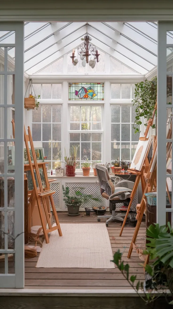 My sunroom sanctuary: art, light, and life in bloom.