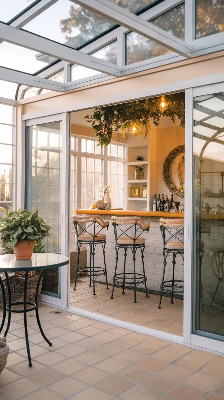 Sunshine, cocktails, and good company: my sunroom bar is my happy place.