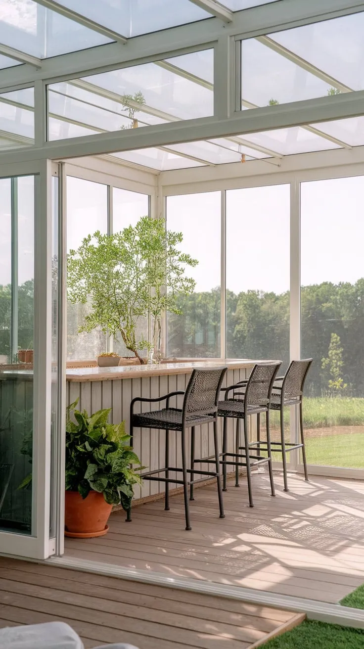 Sunshine, cocktails, and good times—all in one sunroom bar.