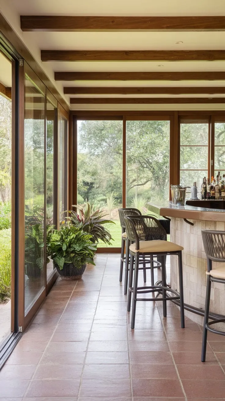 Sip, savor, and soak in the serenity of my sunroom bar.