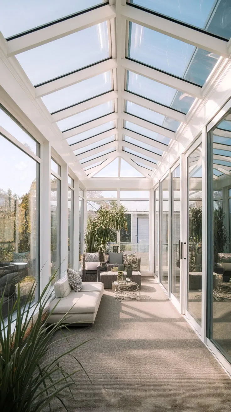 Where sky meets serenity: a sunroom ceiling that lets the light pour in.