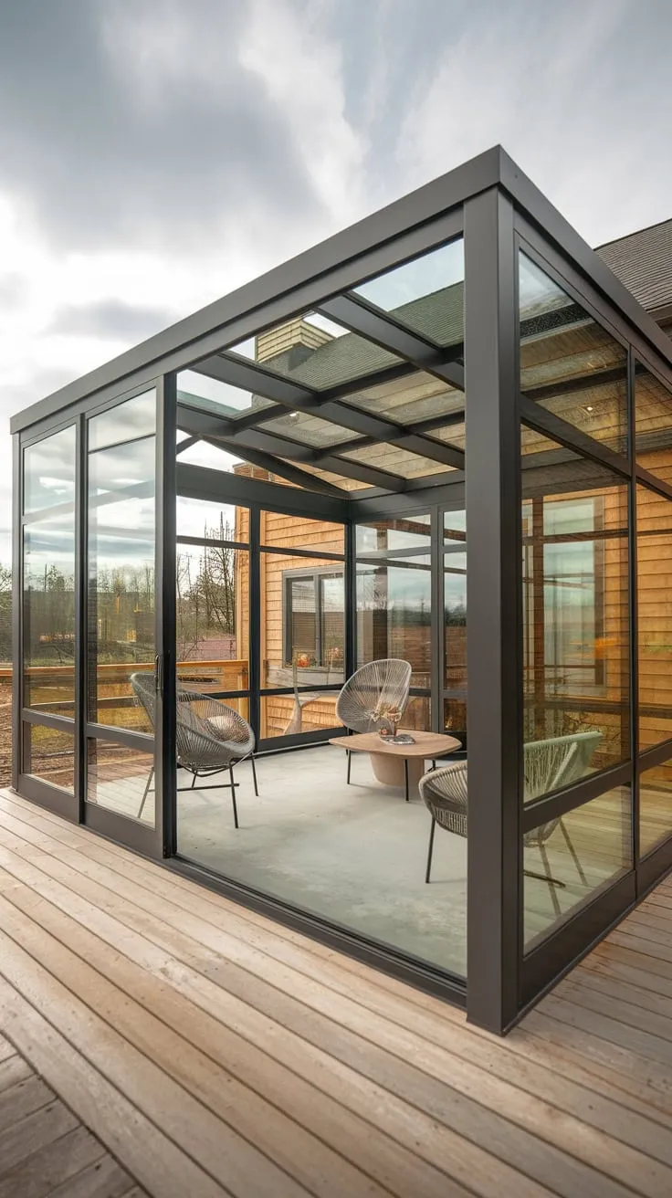 Sun-drenched serenity: a glass ceiling transforming a simple space into an airy escape.