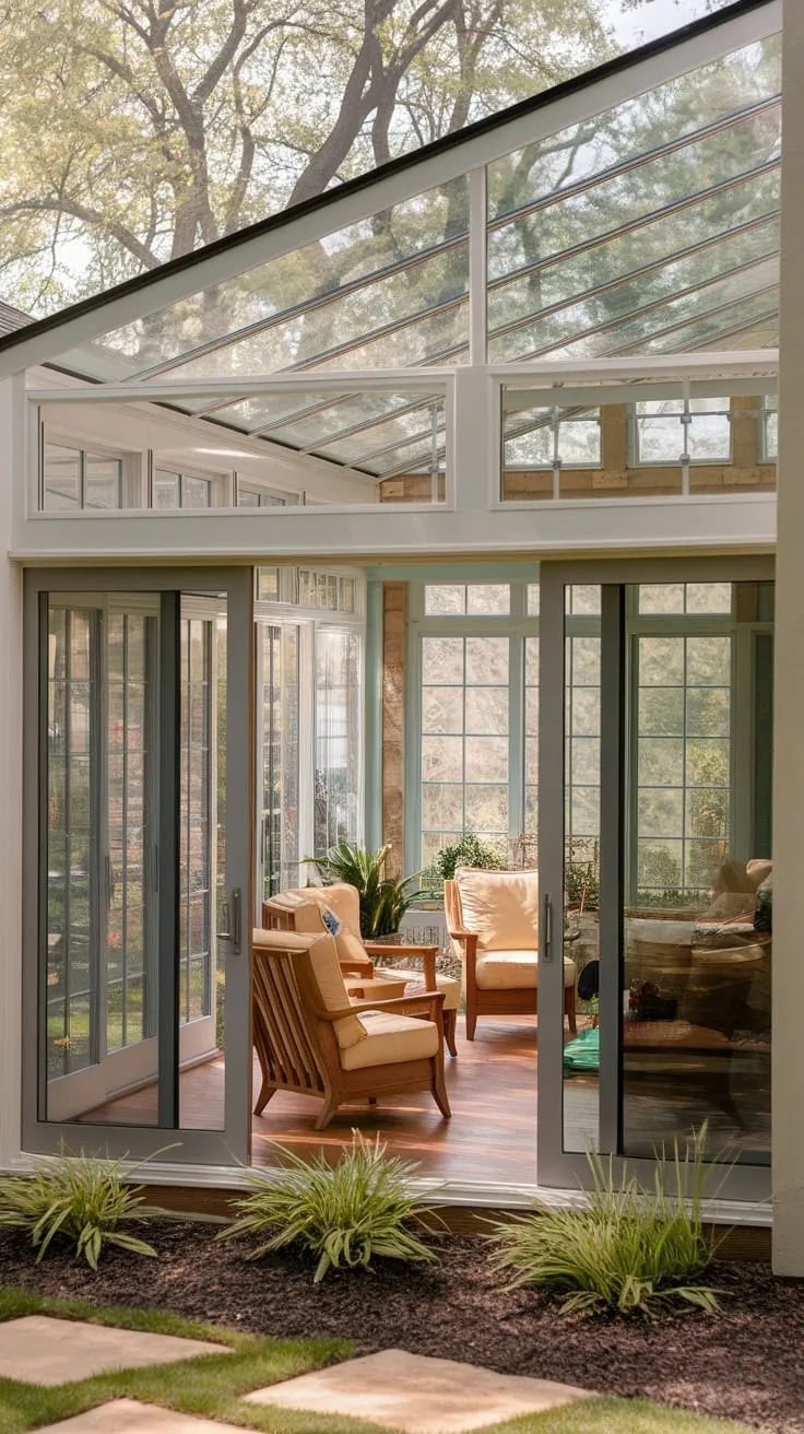 Sunlight streams in, a glass ceiling's embrace.