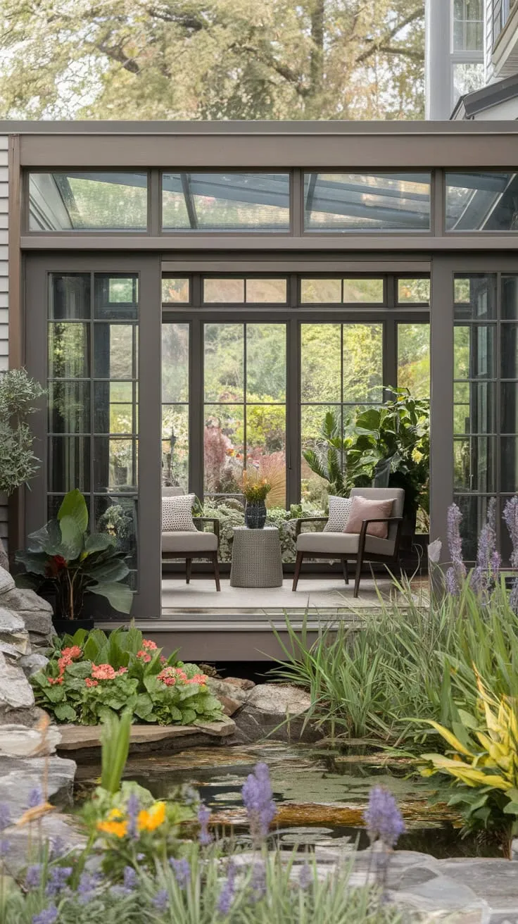 Sunlight streams through my glass ceiling, transforming this sunroom into an indoor garden.