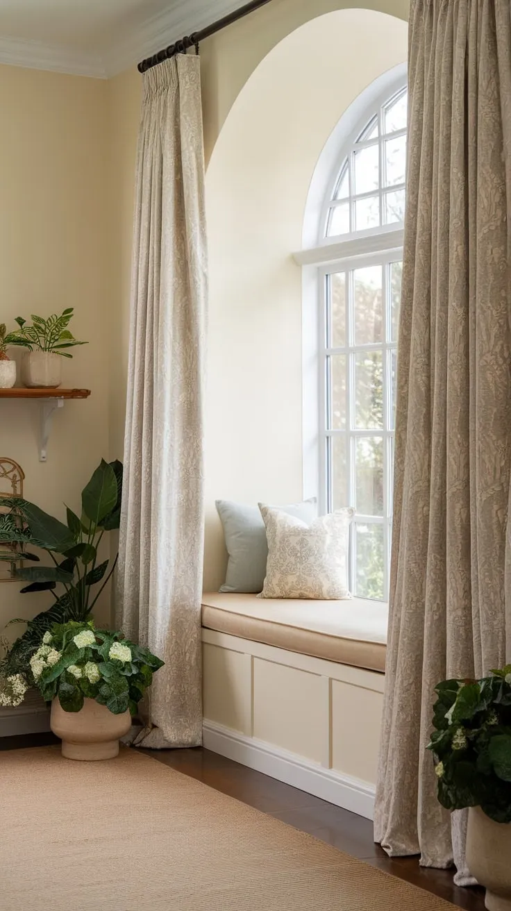 Beige bliss: sunroom curtains framing a perfect escape.