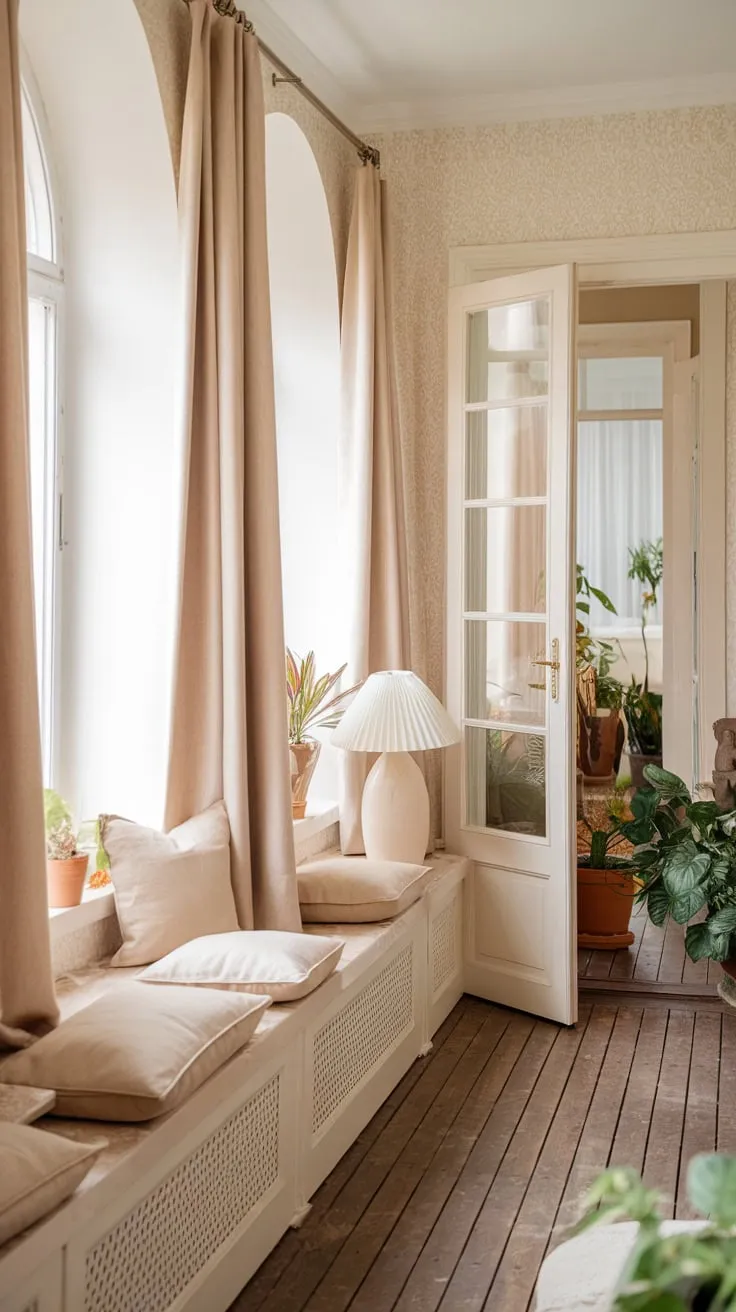Sun-kissed serenity, framed by delicate beige.