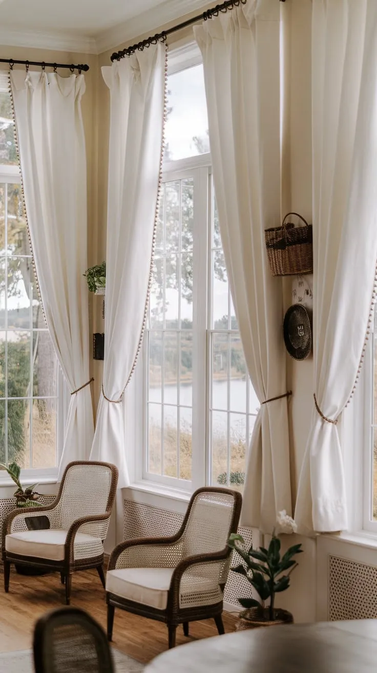 Sunroom curtains: framing nature's masterpiece.