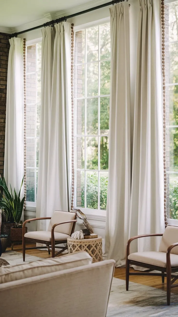 Sunroom curtains: framing nature's masterpiece.
