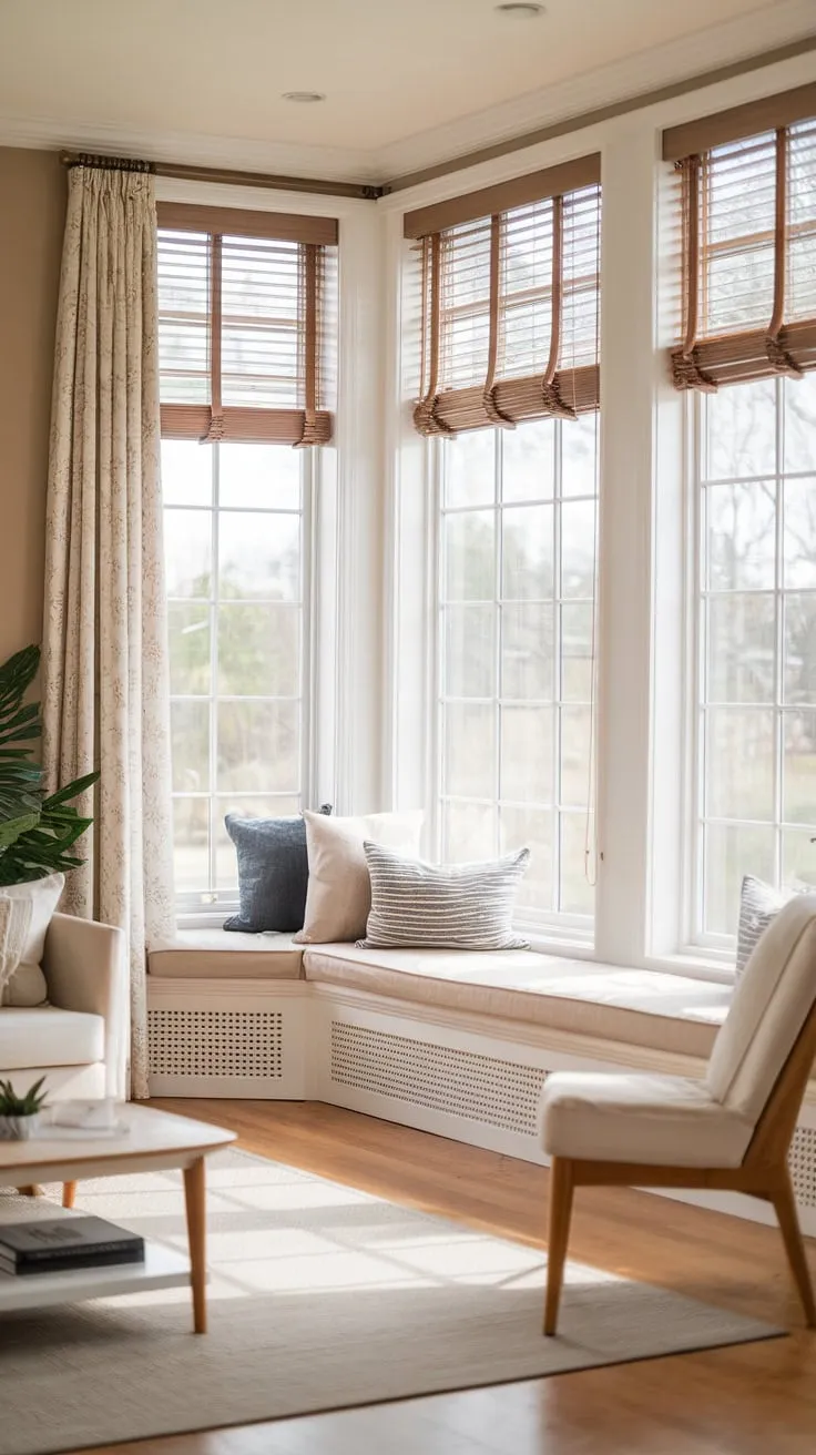 Sunlight streams through custom sunroom curtains, transforming this space into a tranquil haven.