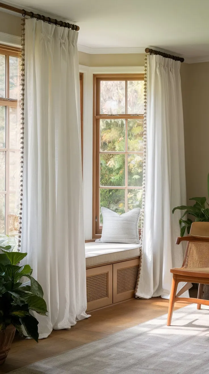 Sunroom curtains: framing nature's masterpiece.
