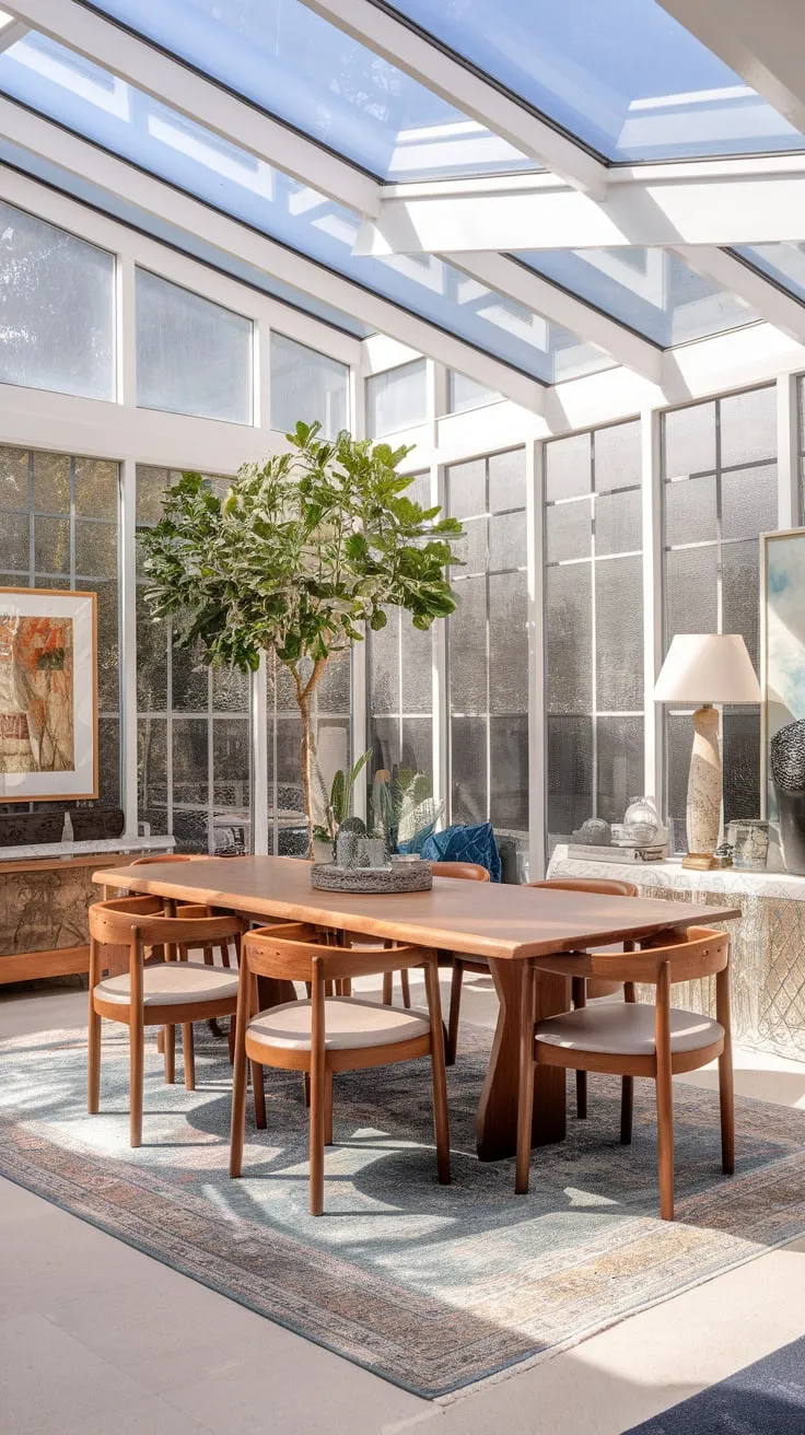 Where indoor elegance meets outdoor light, creating a sun-drenched dining haven.