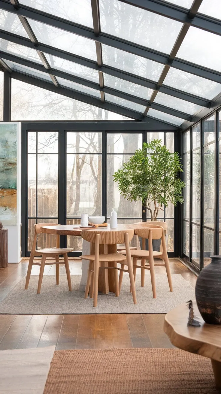 Sunlight, style, and suppers: a sunroom dining room redefined.