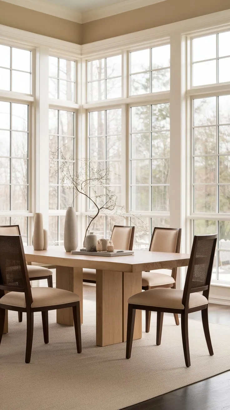 Sunlight streams into this sunroom dining room, transforming everyday meals into moments of serenity.