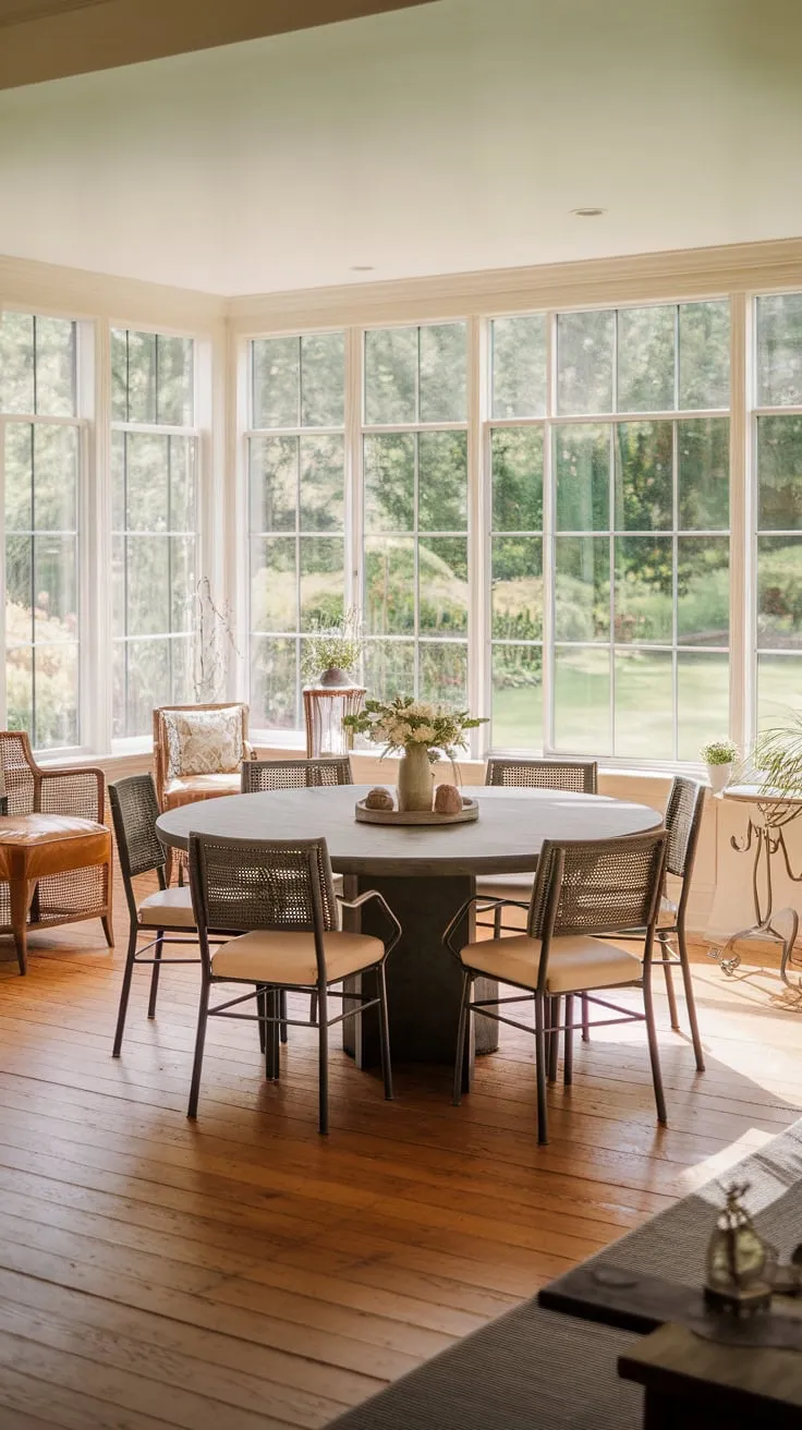 Sunlight, garden views, and delicious meals: the perfect sunroom dining experience.