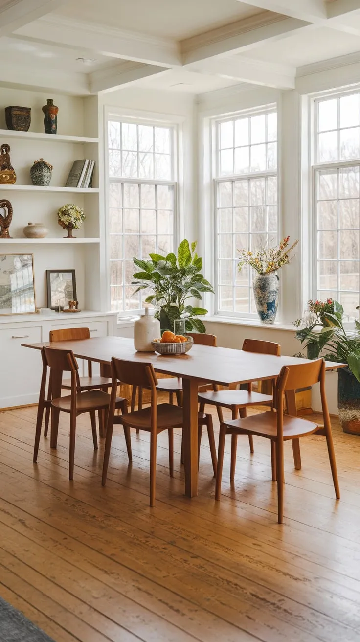 Sunlight streams in, illuminating the perfect blend of indoor comfort and outdoor serenity in this sunroom dining space.