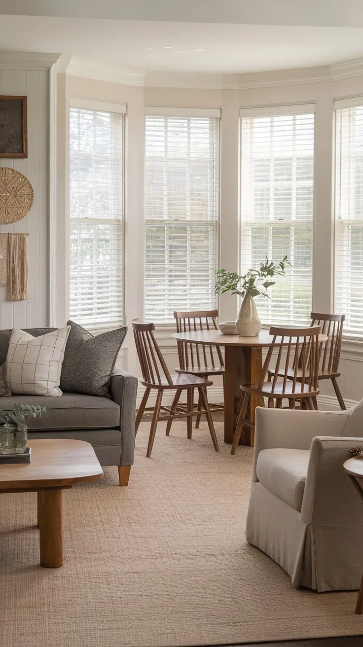 Transitional style meets sun-drenched serenity in this inviting sunroom dining space.