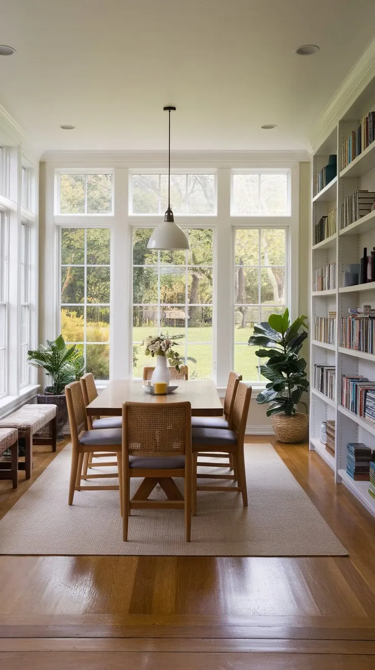 Sunlight, serenity, and suppers: this sunroom dining room is pure bliss.